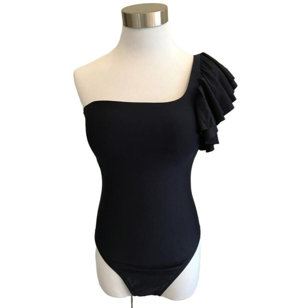 NWOT JCrew $118 Ruffle-Shoulder One-Piece Swimsuit Size 4 Navy G6662 pool